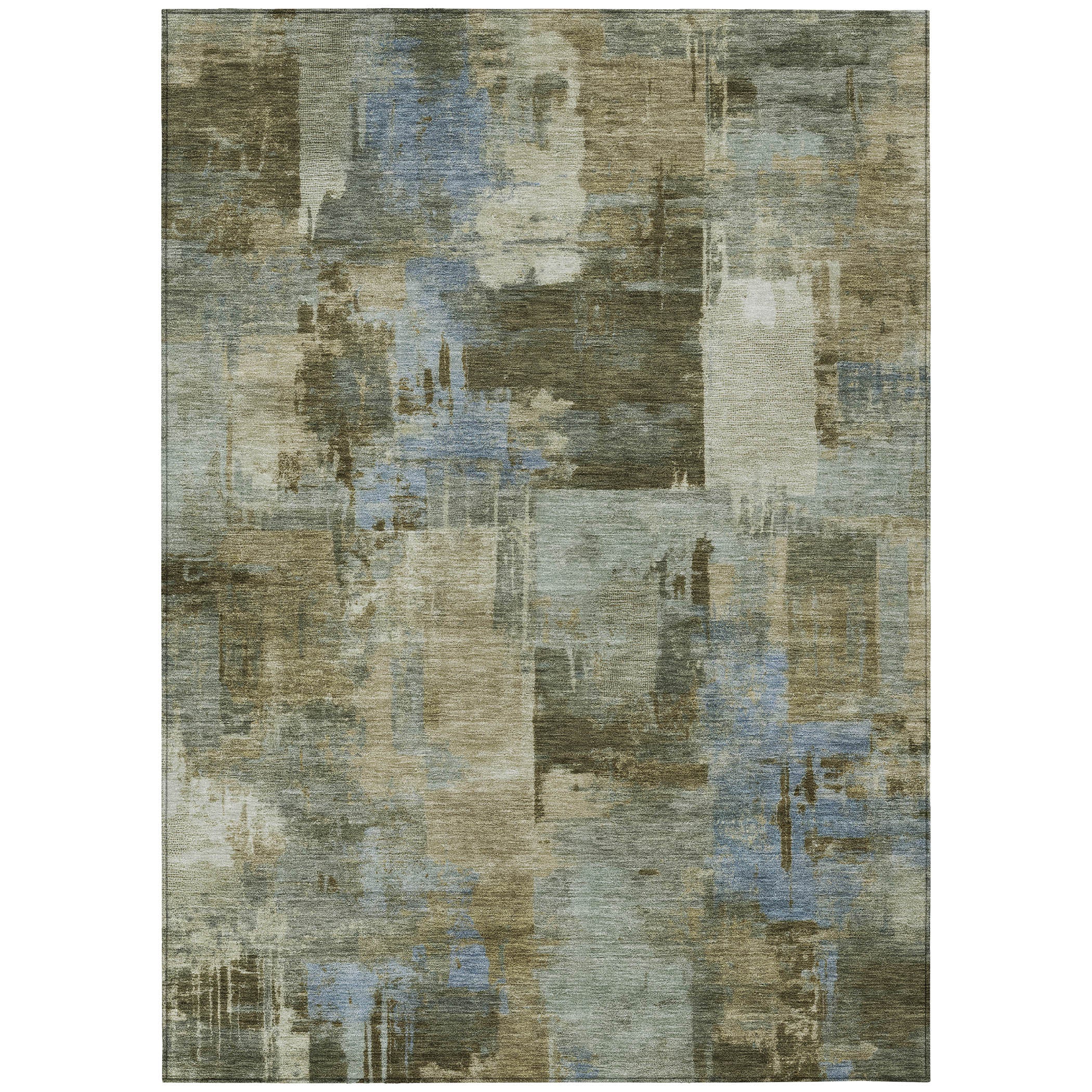 3' X 5' Green Gray And Sky Blue Abstract Washable Indoor Outdoor Area Rug